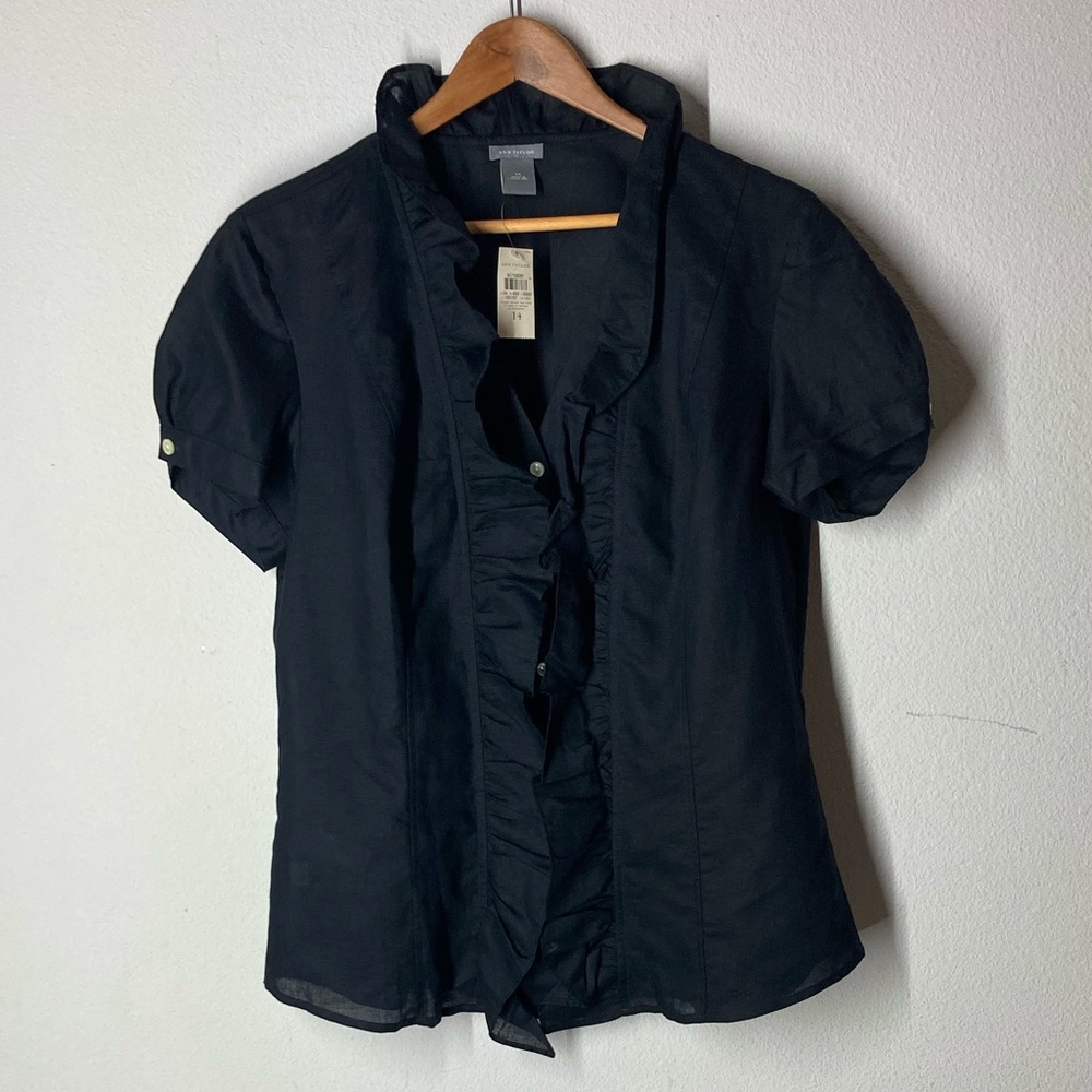 Ann Taylor linen blouse ruffle button down blouse size 14 NWT